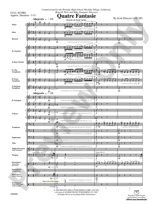 Quatre Fantasie - Concert Band Conductor Score & Parts (Digital Download)