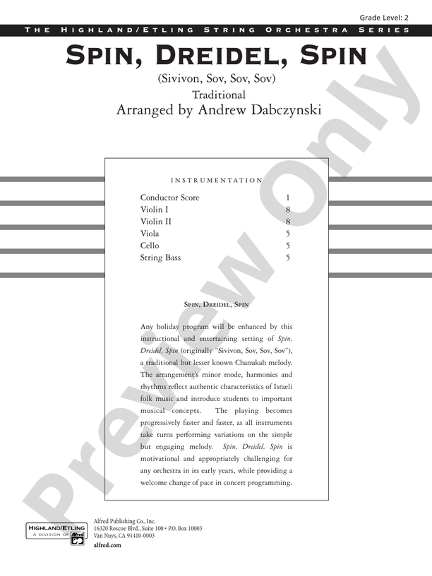 Spin, Dreidel, Spin – String Orchestra Conductor Score & Parts (Digital Download)