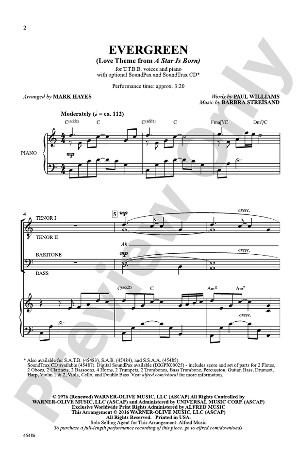 Evergreen – TTBB Choral Octavo (Digital Download)
