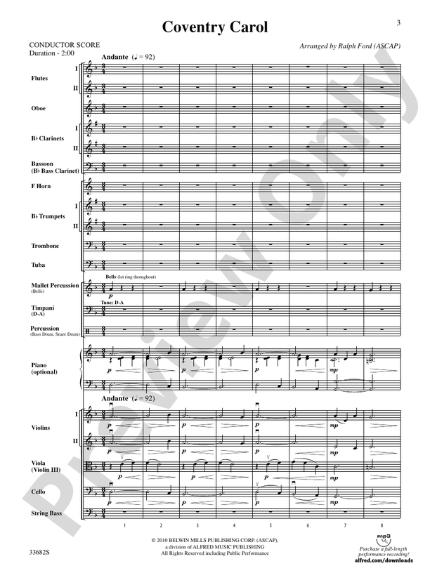Coventry Carol – Full Orchestra Conductor Score & Parts (Digital Download)