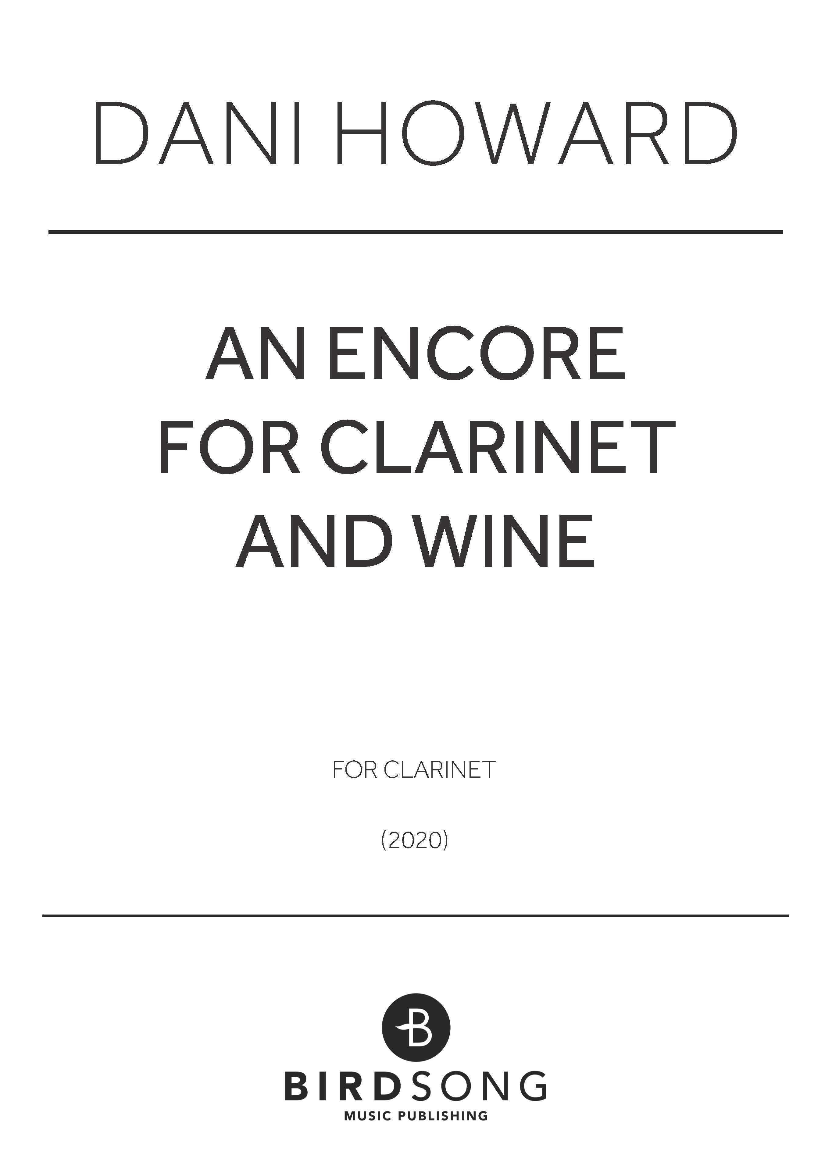 An Encore for Clarinet and Wine - Dani Howard - Clarinet (Digital Download)