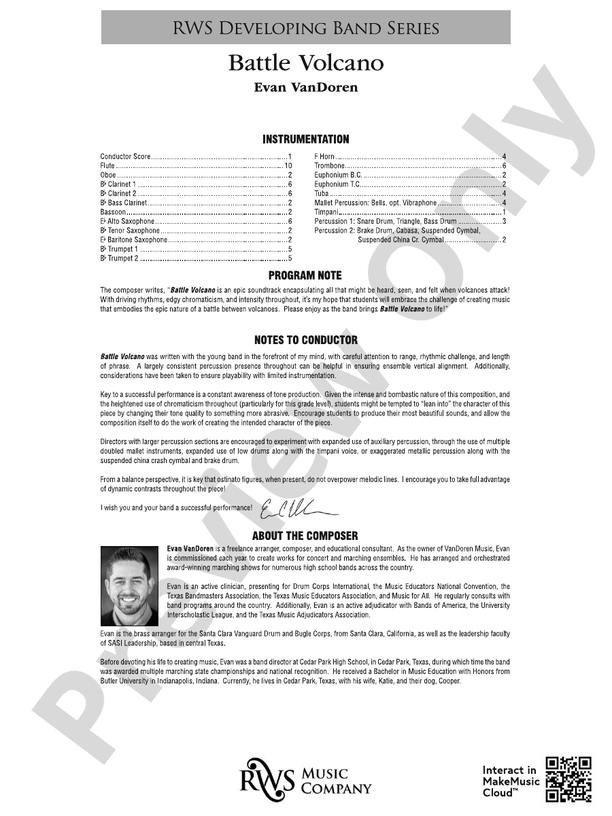 Battle Volcano - Concert Band Conductor Score & Parts (Digital Download)