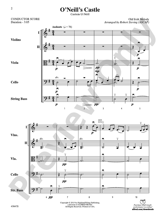 O'Neill's Castle – String Orchestra Conductor Score & Parts (Digital Download)