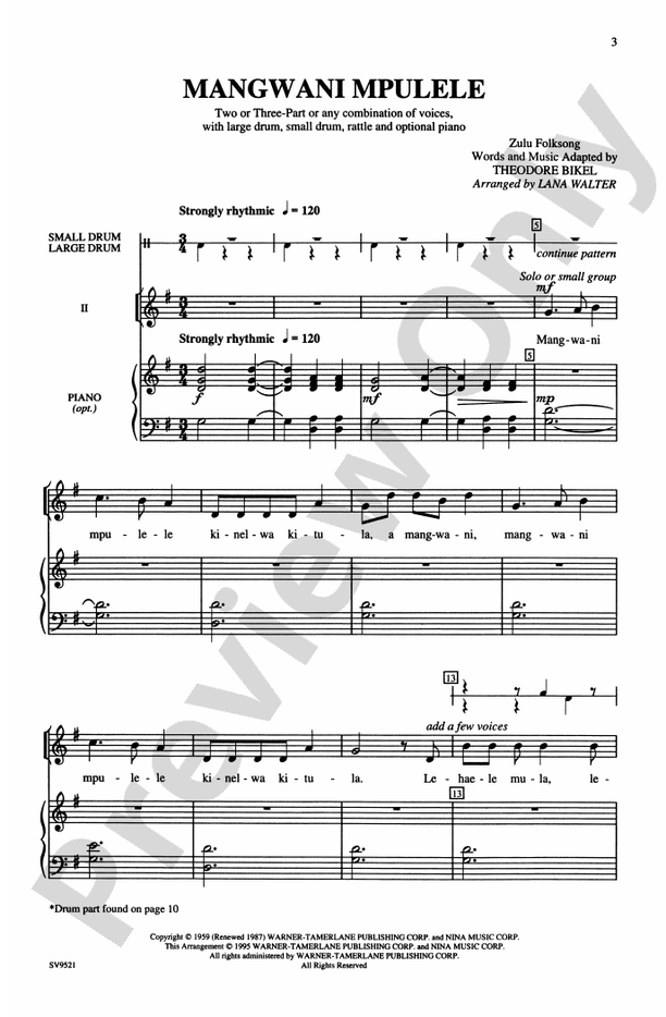 Mangwani Mpulele – 2 or 3-Part (any combination of voices) Choral Octavo (Digital Download)