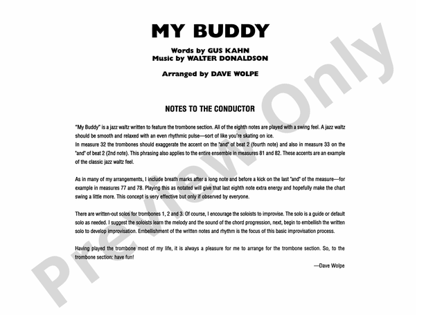 My Buddy - Jazz Ensemble Conductor Score & Parts(Digital Download)