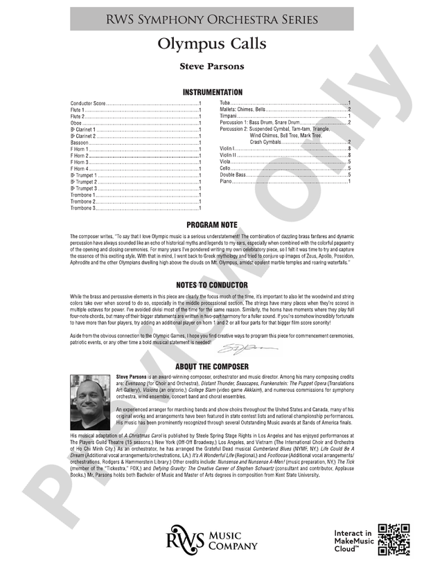 Olympus Calls - Full Orchestra Conductor Score & Parts (Digital Download)