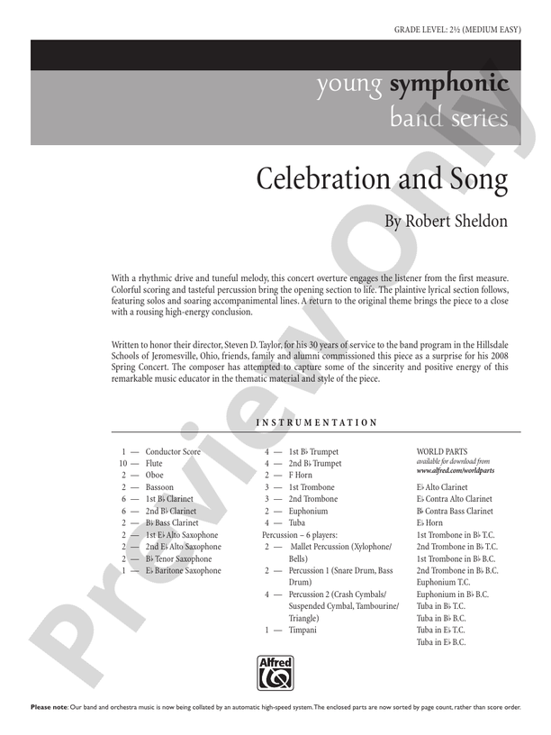 Celebration and Song - Concert Band Conductor Score & Parts (Digital Download)