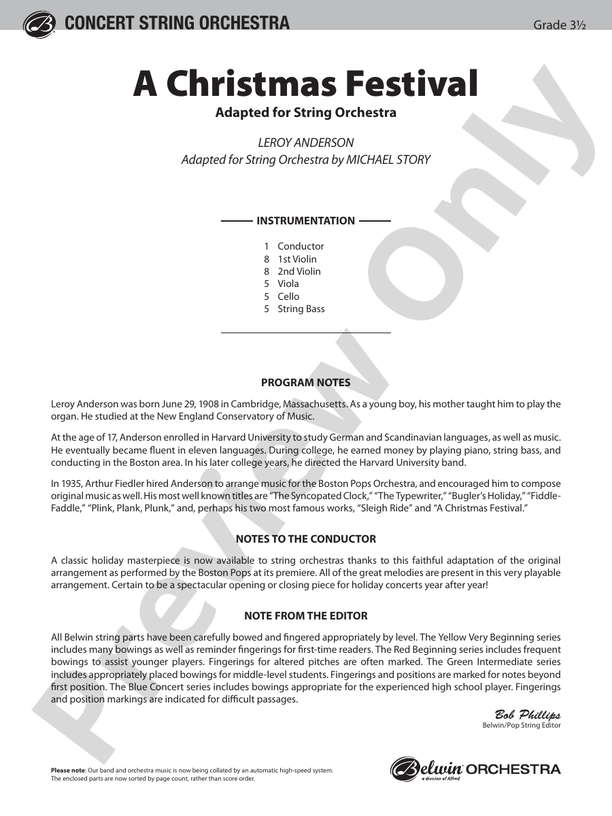 A Christmas Festival – String Orchestra Conductor Score & Parts (Digital Download)