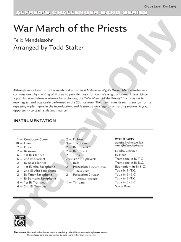 War March of the Priests - Concert Band Conductor Score & Parts (Digital Download)