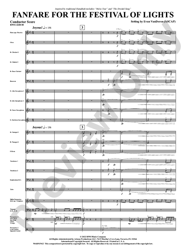 Fanfare for the Festival of Lights - Concert Band Conductor Score & Parts(Digital Download)