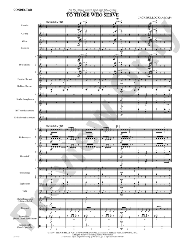 To Those Who Serve - Concert Band Conductor Score & Parts (Digital Download)