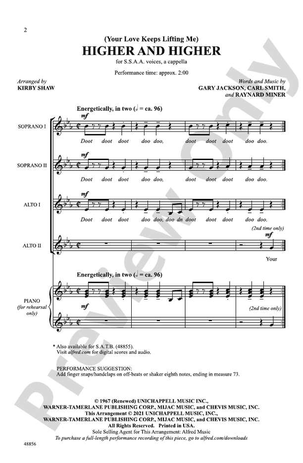 (Your Love Keeps Lifting Me) Higher and Higher - SSAA, a cappella Choral Octavo (Digital Download)