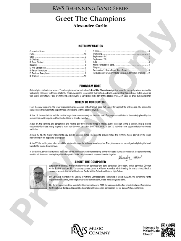 Greet The Champions - Concert Band Conductor Score & Parts (Digital Download)