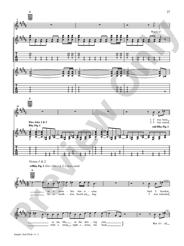 Jumpin' Jack Flash - Interm./Easy Guitar TAB (Digital Download)