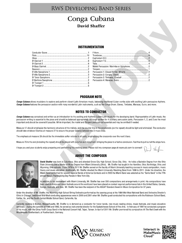 Conga Cubana - Concert Band Conductor Score & Parts(Digital Download)