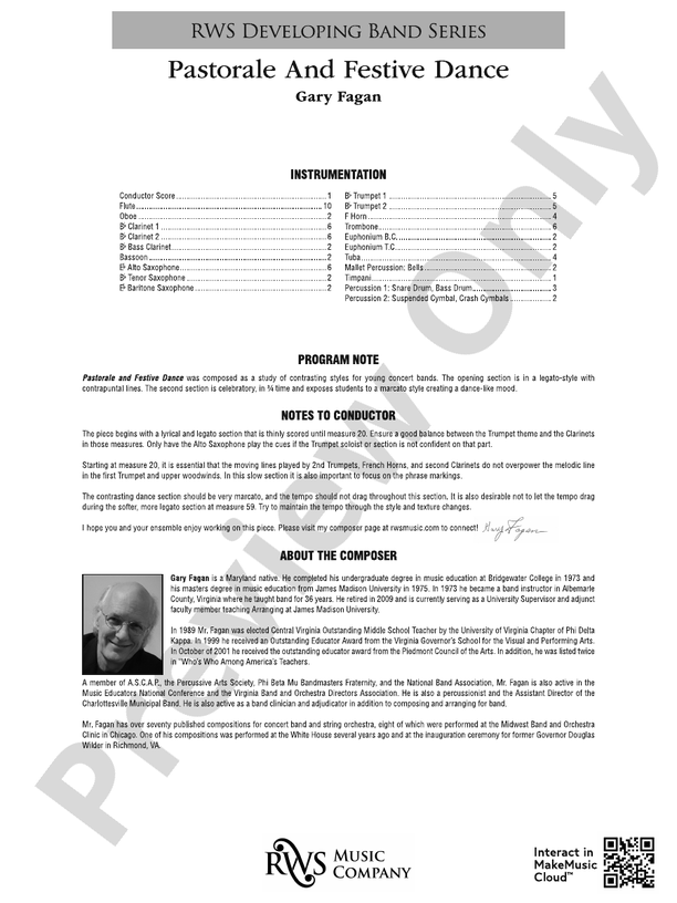 Pastorale And Festive Dance - Concert Band Conductor Score & Parts (Digital Download)
