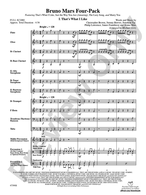 Bruno Mars Four-Pack - Concert Band Conductor Score & Parts (Digital Download)
