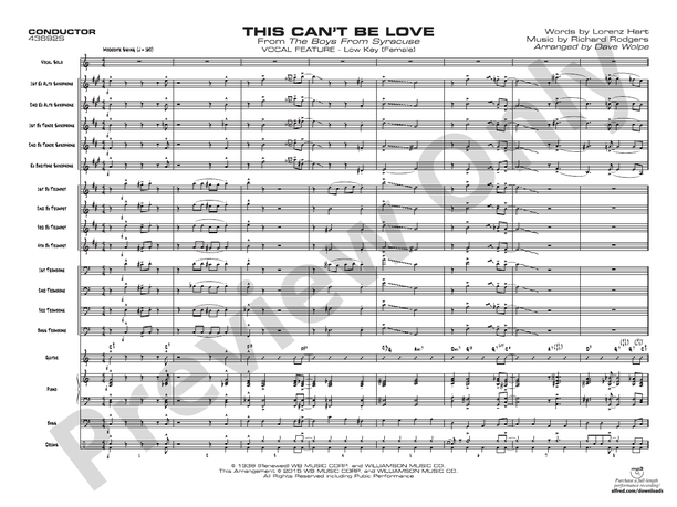 This Can't Be Love (Arr. Dave Wolpe) - Jazz Ensemble Conductor Score & Parts(Digital Download)
