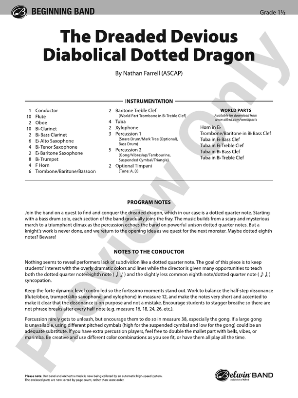 The Dreaded Devious Diabolical Dotted Dragon - Concert Band Conductor Score & Parts (Digital Download)