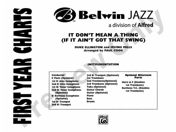 It Don't Mean a Thing (If It Ain't Got That Swing) Grade 1 - Jazz Ensemble Conductor Score & Parts (Digital Download)