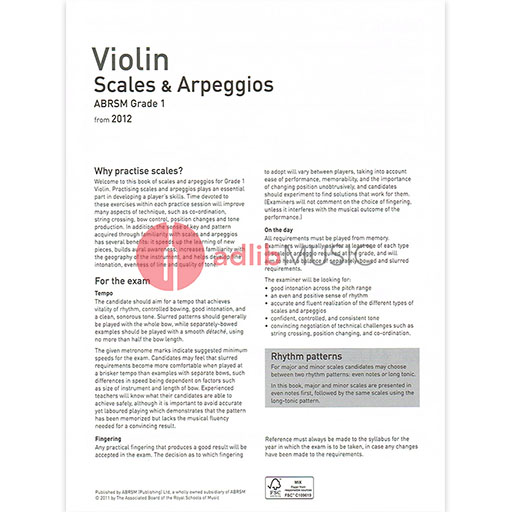 ABRSM Violin Scales & Arpeggios (from 2012) Grade 1 - Violin 9781848493384