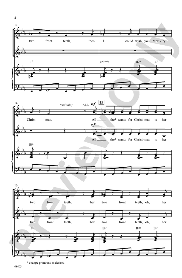 All I Want for Christmas Is My Two Front Teeth - SSA Choral Octavo (Digital Download)