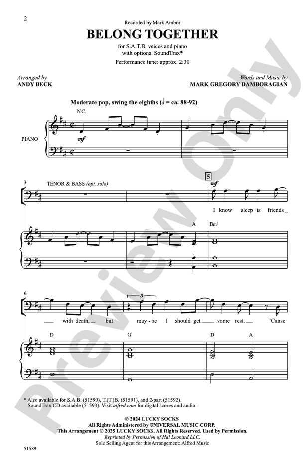Belong Together - SATB Choral Octavo (Digital Download)