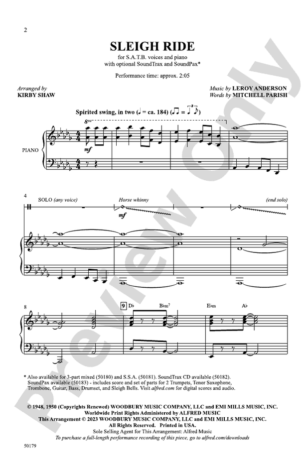Sleigh Ride - SATB Choral Octavo (Digital Download)