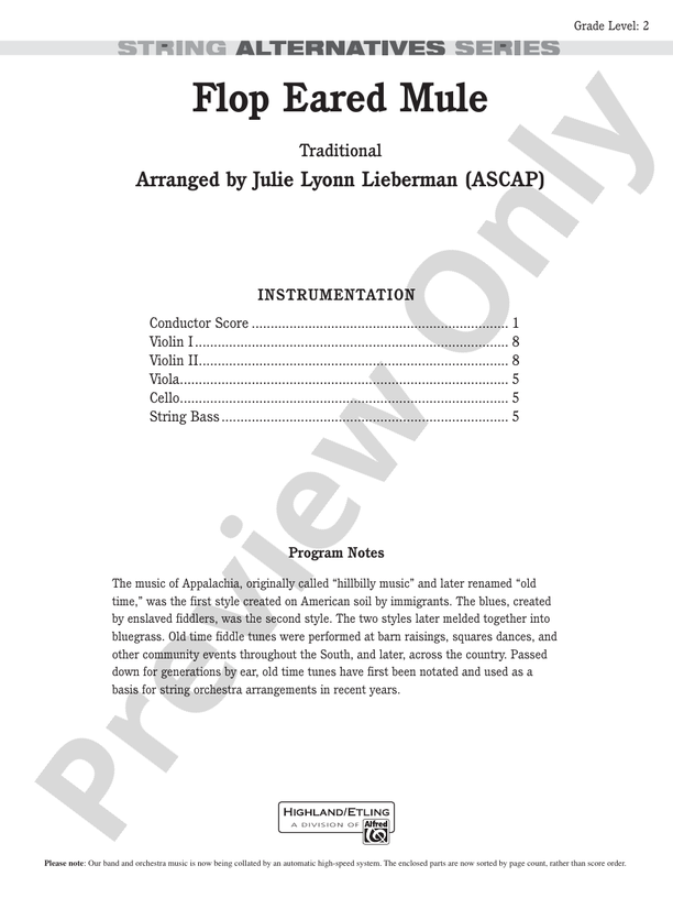 Flop Eared Mule – String Orchestra Conductor Score & Parts (Digital Download)