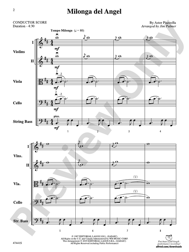 Milonga del Angel - String Orchestra Conductor Score & Parts (Digital Download)