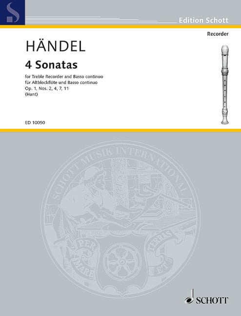 Handel - 4 Sonatas Op1 - Treble Recorder/Piano Accompaniment Schott ED10050