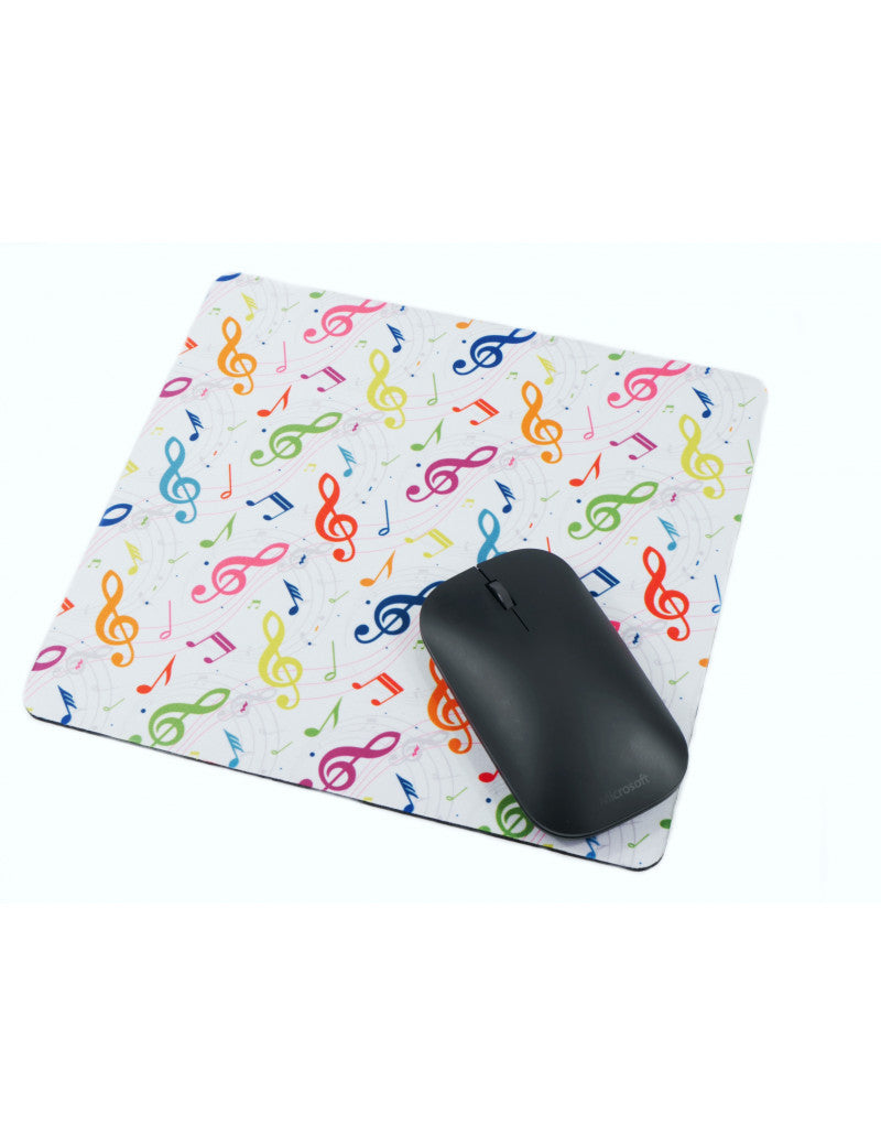 Mouse Pad White with Colourful Notes and Clefs