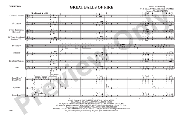 Great Balls of Fire (Arr. Jerry Burns) – Marching Band Conductor Score & Parts (Digital Download)