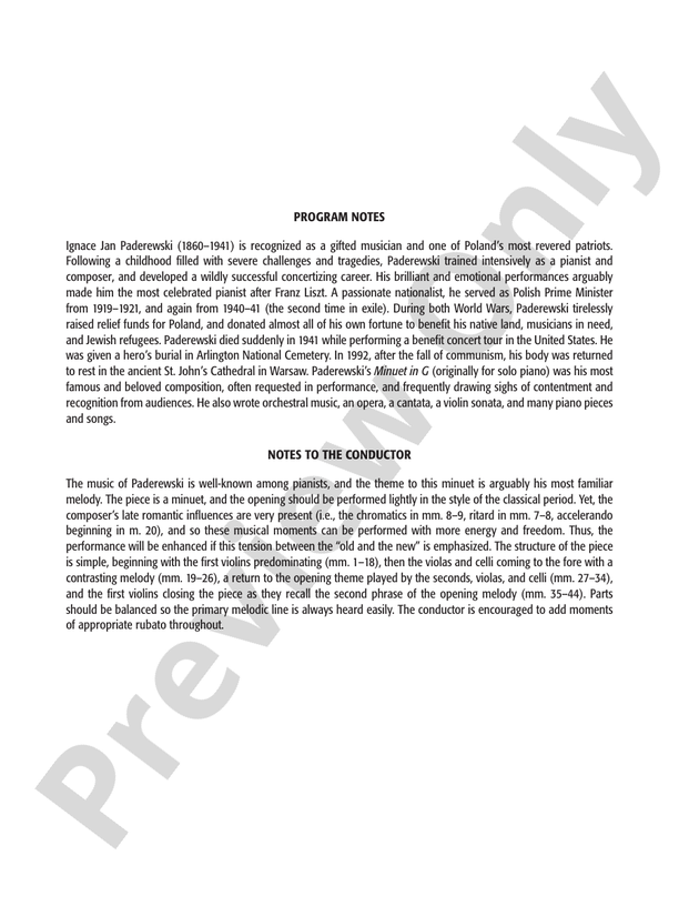 Minuet in G – String Orchestra Conductor Score & Parts (Digital Download)