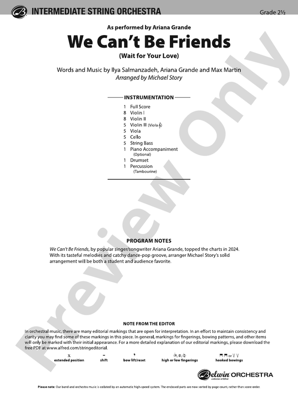 We Can't Be Friends - String Orchestra Conductor Score & Parts (Digital Download)