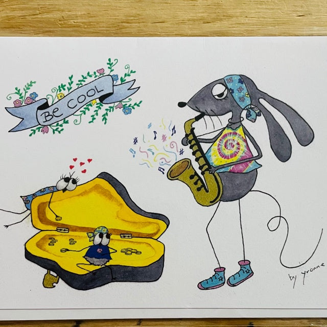 Greeting Card Mouse Busking with a Saxophone