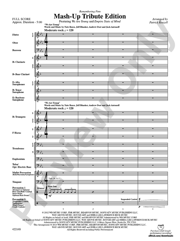 Mash-Up---Tribute Edition (Remembering Finn) (as featured on Glee) - Concert Band Conductor Score & Parts (Digital Download)