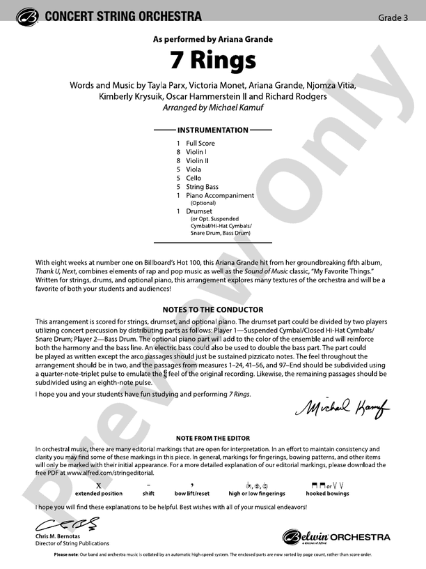 7 Rings - String Orchestra Conductor Score & Parts (Digital Download)