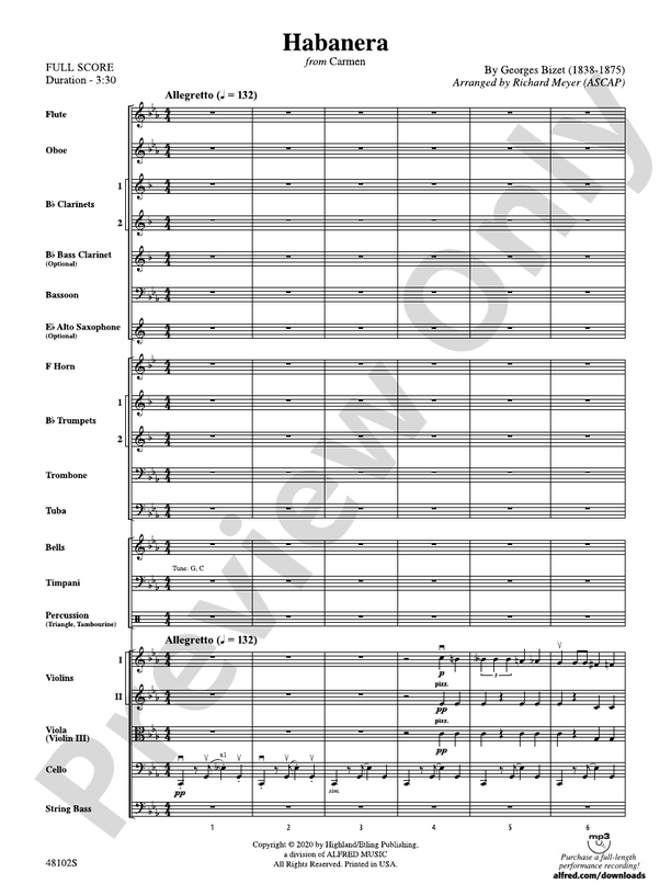 Habanera – Full Orchestra Conductor Score & Parts (Digital Download)
