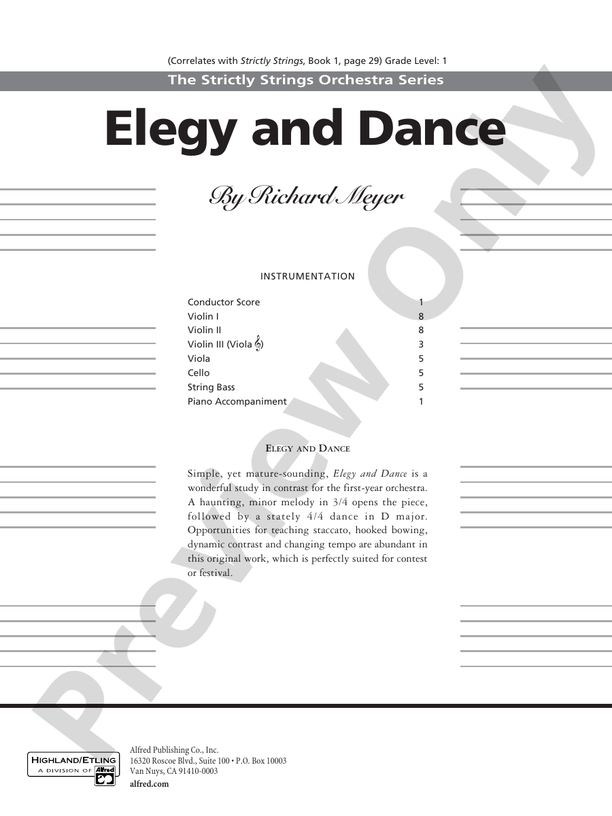 Elegy and Dance – String Orchestra Conductor Score & Parts (Digital Download)