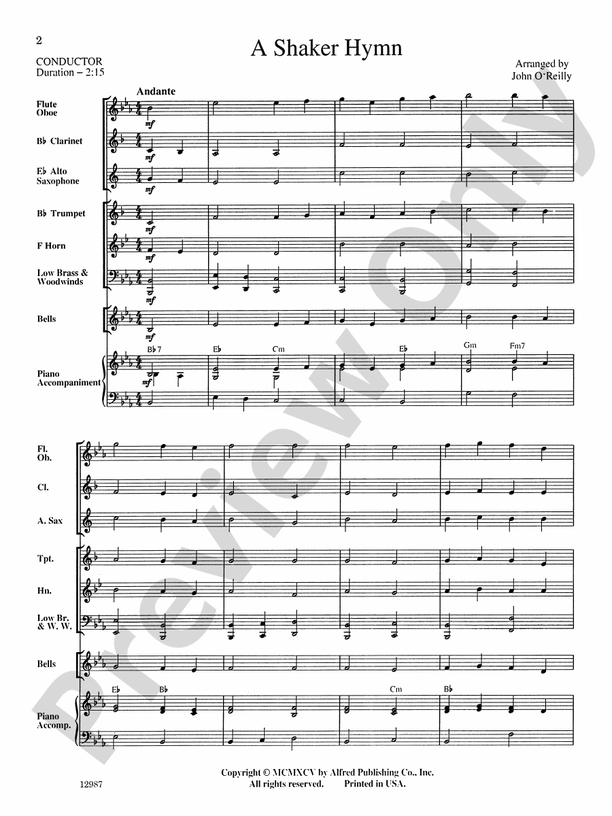 A Shaker Hymn - Concert Band Conductor Score & Parts (Digital Download)