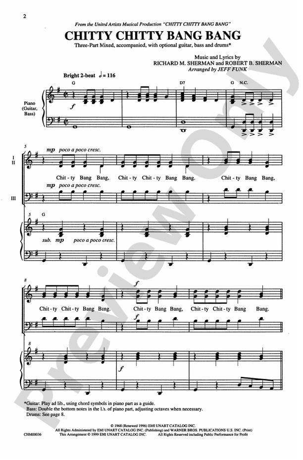 Chitty Chitty Bang Bang (from Chitty Chitty Bang Bang) – 3-Part Mixed Choral Octavo (Digital Download)