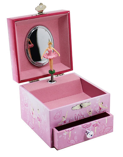 Musical Ballerina and Butterfly Jewellery Box with Flat Lid