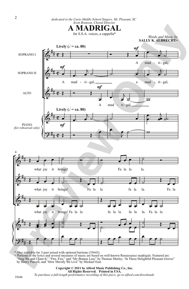A Madrigal - SSA, a cappella Choral Octavo (Digital Download)