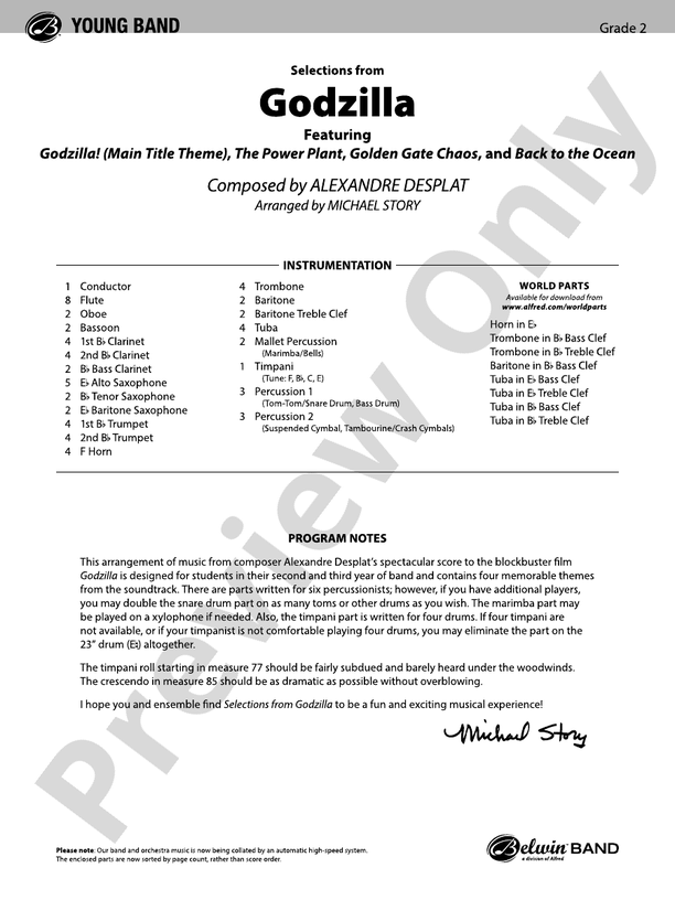 Godzilla, Selections from - Concert Band Conductor Score & Parts (Digital Download)