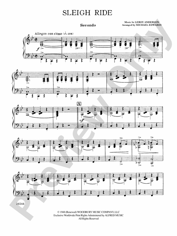 Sleigh Ride - 1 Piano, 4 Hands (Digital Download)