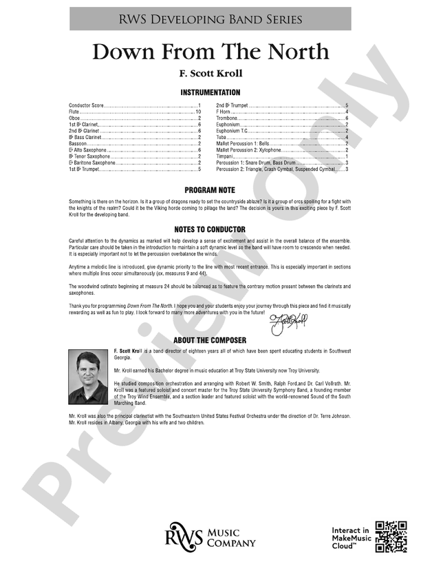 Down from the North - Concert Band Conductor Score & Parts (Digital Download)