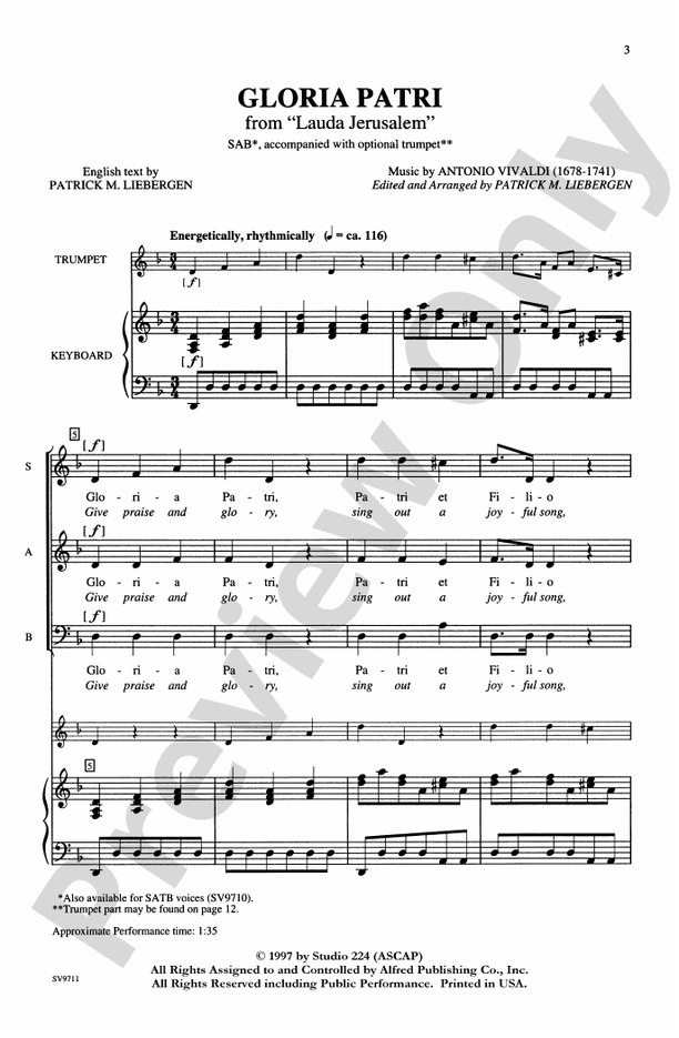 Gloria Patri (from Lauda Jerusalem) – SAB Choral Octavo (Digital Download)
