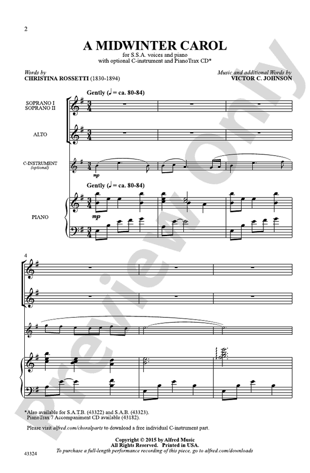A Midwinter Carol - SSA Choral Octavo (Digital Download)