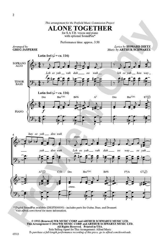 Alone Together - SATB Choral Octavo (Digital Download)
